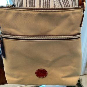 Dooney & Bourke Khaki Nylon Crossbody with Brown Leather Trim